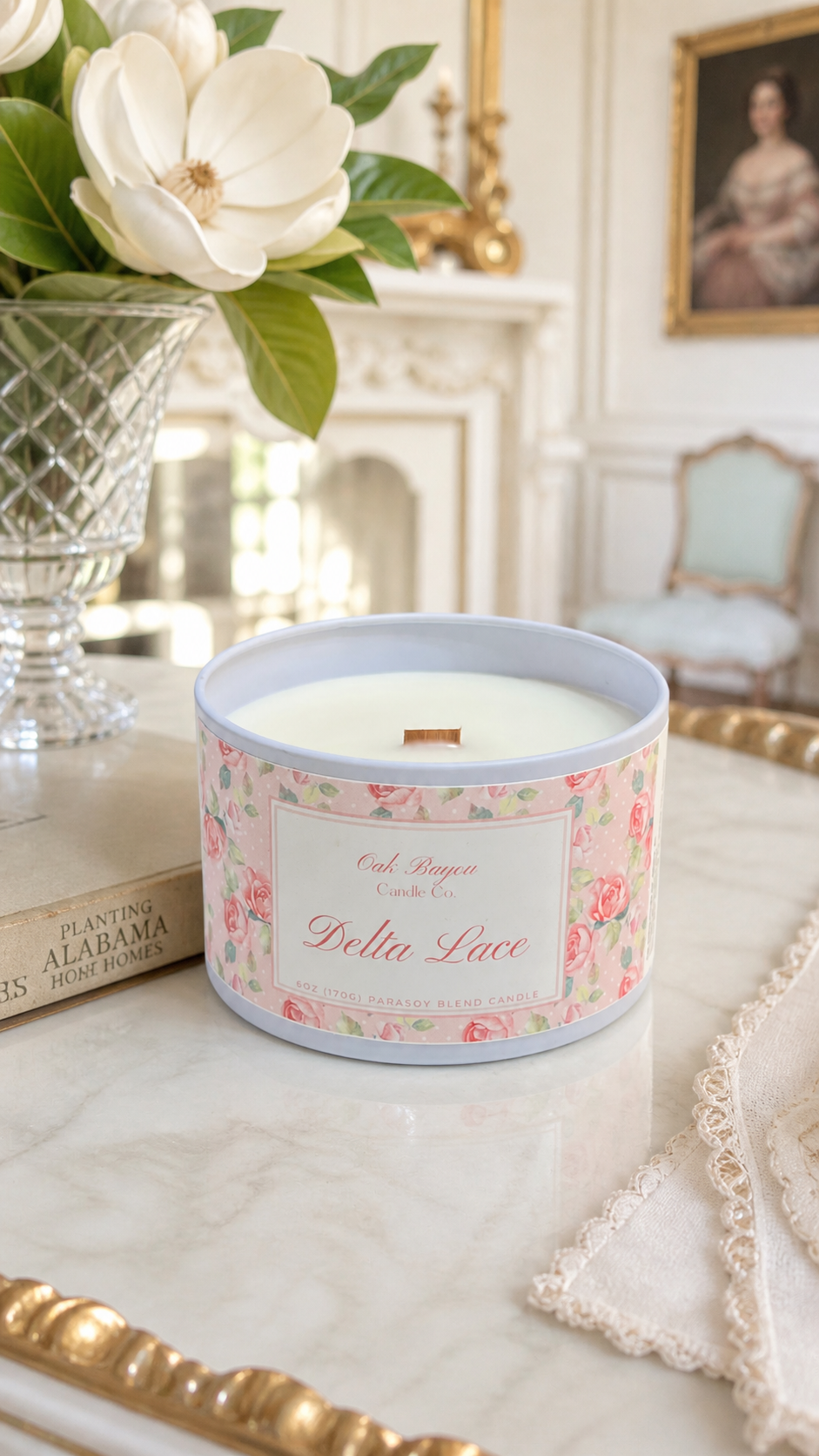 Delta Lace Tin Candle