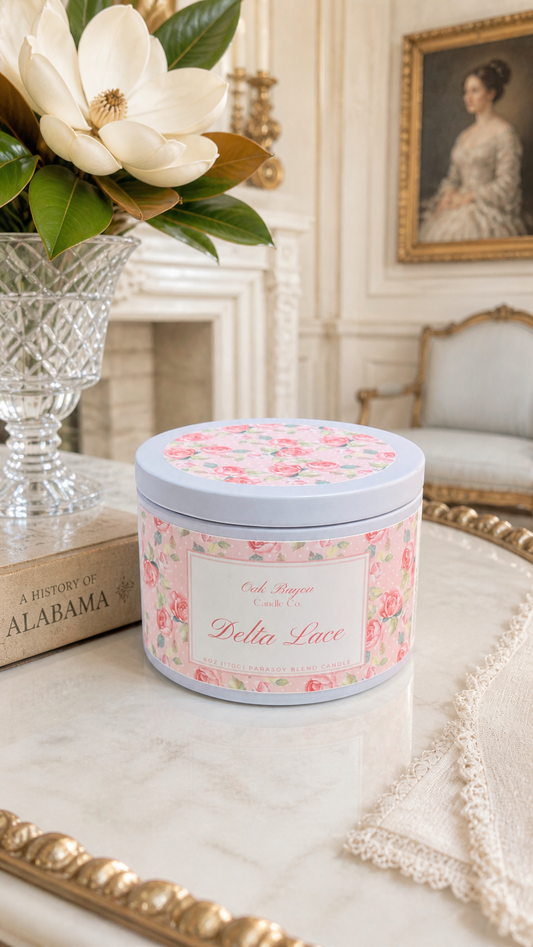 Delta Lace Tin Candle